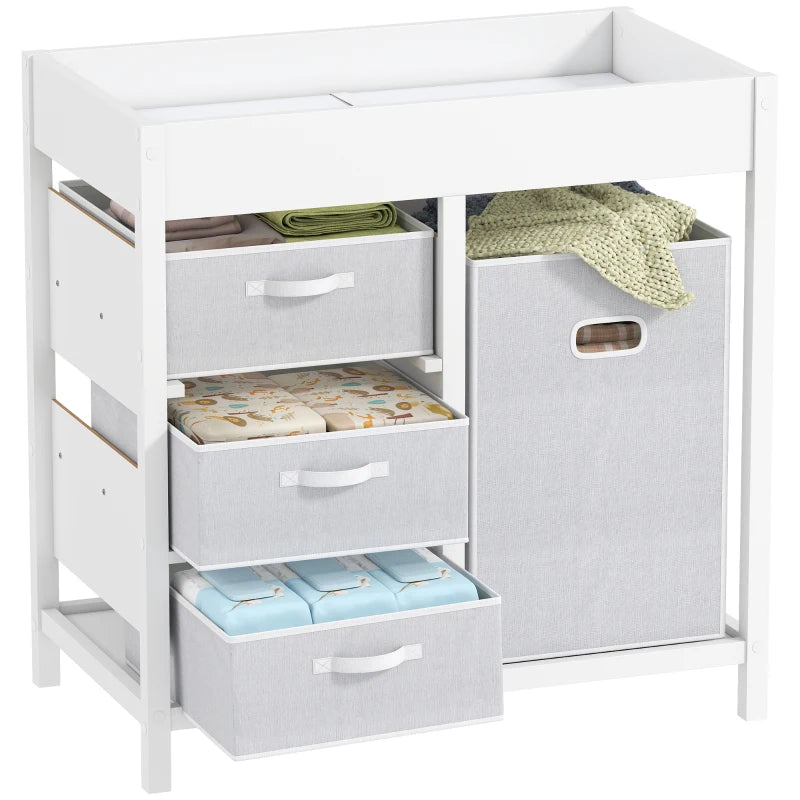 Nursery Baby Changing Unit with Storage Drawers and Changing Mat – White, 84x84.5 cm