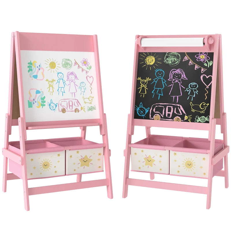 Pink Art Easel for Kids – Whiteboard, Blackboard & Storage Boxes