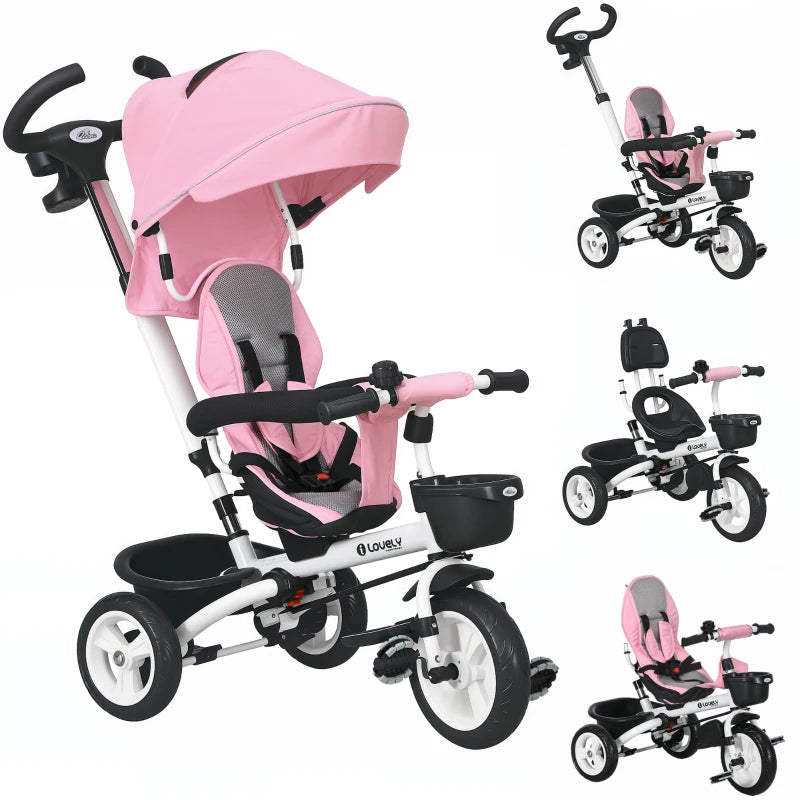 Baby Push Tricycle 6-in-1 with Metal Frame and Parent Handle for Toddlers 1-5 Years