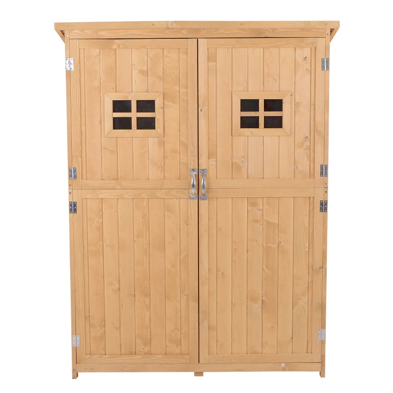Wooden Garden Shed with Windows & Double Doors, Outdoor Tool Storage, 127.5x50x164 cm