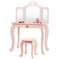 Girls Dressing Table with Stool, Tri-Fold Mirror & Drawer Organizer