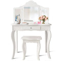 Wooden Kids Vanity Table with Stool and Detachable Folding Mirrors
