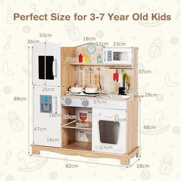 Wooden Play Kitchen for Kids with Realistic Lights, Sounds & Chef Fun