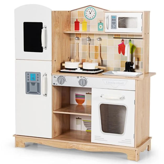 Wooden Play Kitchen for Kids with Realistic Lights, Sounds & Chef Fun