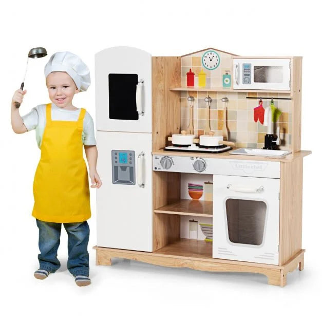 Wooden Pretend Play Kitchen for Kids – Light & Sound Cooking Set