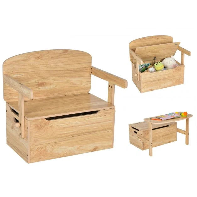 3-in-1 Wooden Kids Table and Chair Set with Toy Storage