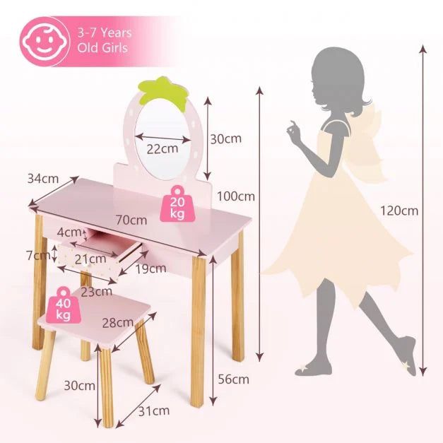 Girls Toddler Vanity Table with Mirror and Storage Drawer