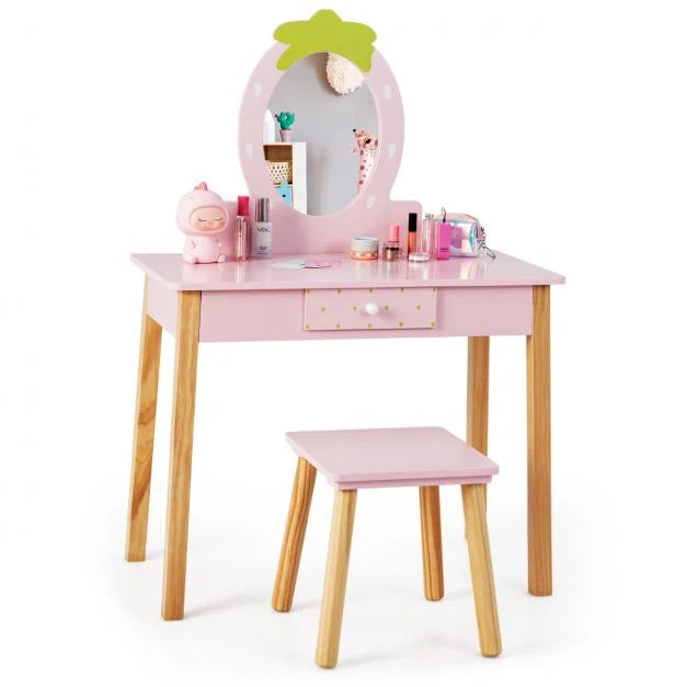 Girls Toddler Vanity Table with Mirror and Storage Drawer