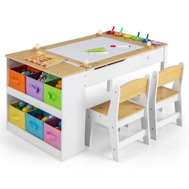 Kids 2-in-1 Art Table and Easel Set with Chairs & Adjustable Tabletop