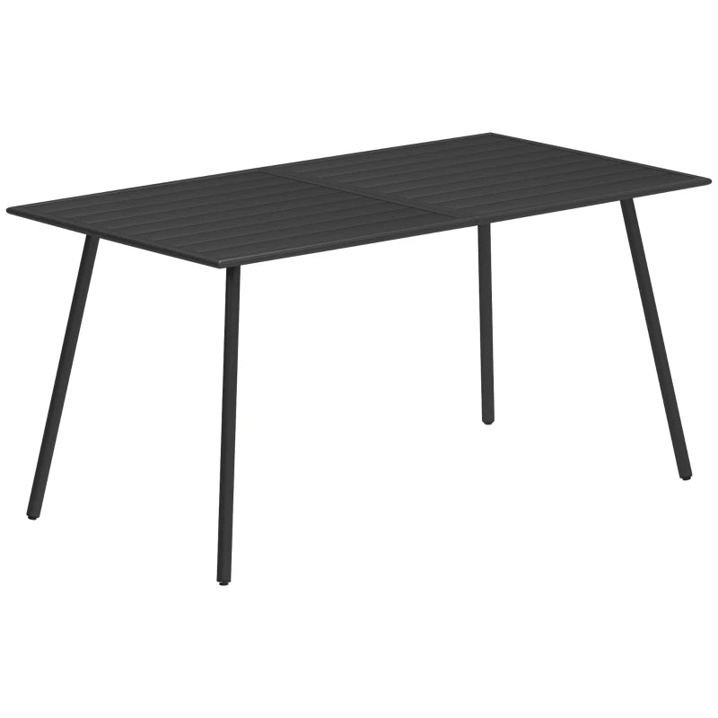 Outdoor Rectangle Garden Table with Steel Frame & Slat Top, Seats 6, Black 150x80 cm