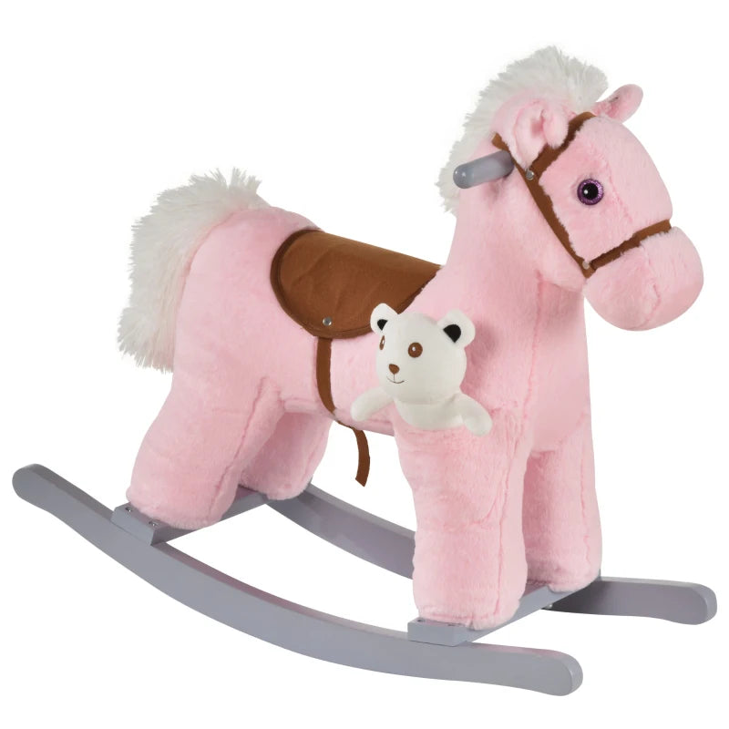Pink Plush Kids Rocking Horse Toy with Realistic Sounds for Ages 18-36 Months
