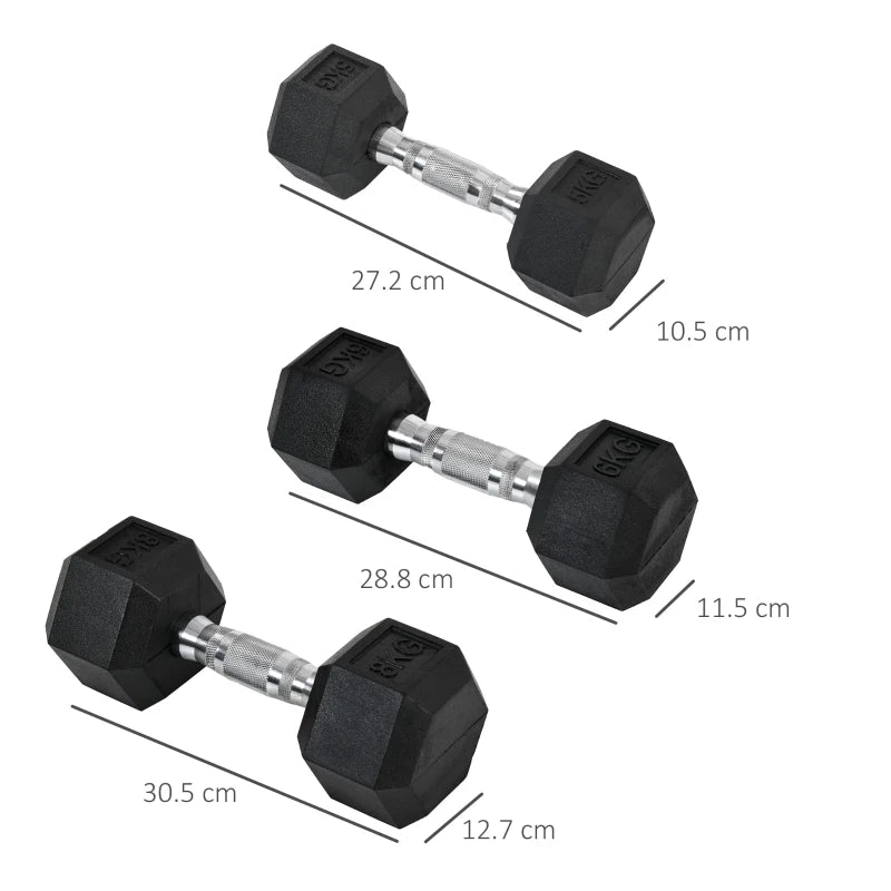 Rubber Dumbbells – 6-Piece Hex Weights for Strength Training