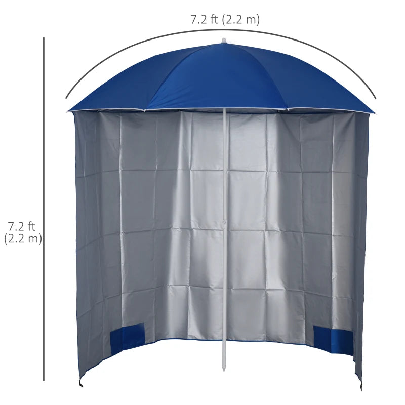 Portable Fishing & Beach Shelter Umbrella with Side Panels and Carry Bag – Blue, 2.2m