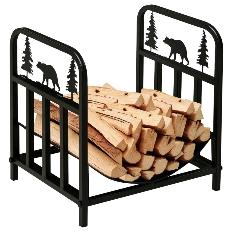 Bear-Themed Metal Log Holder – Compact Indoor Outdoor Firewood Storage Rack