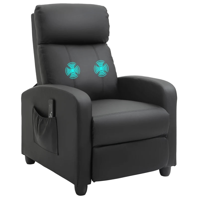 Massage Recliner Armchair, Faux Leather, 150° Recline, Black