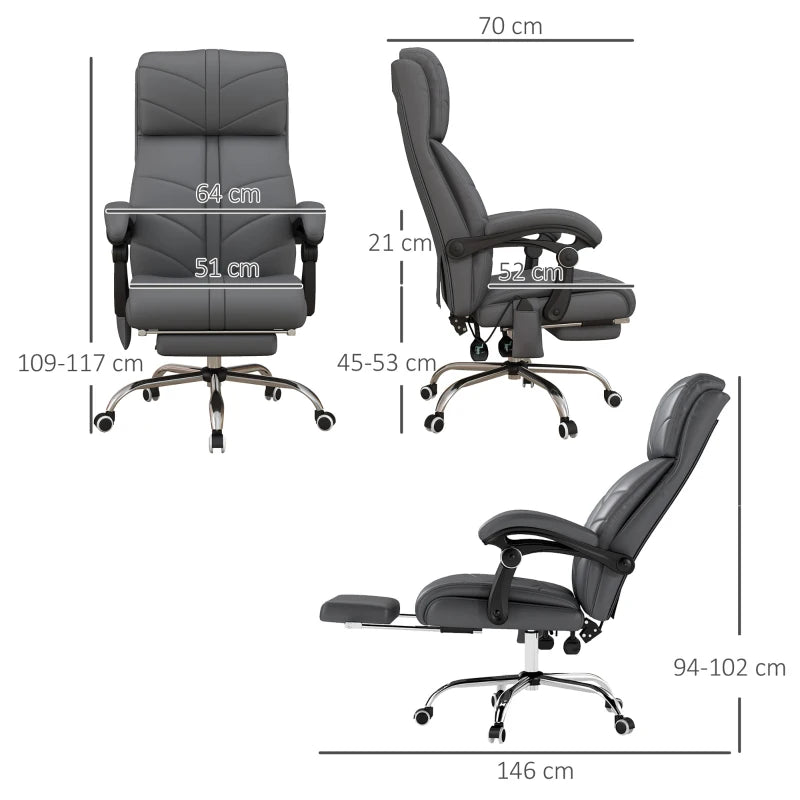 Grey Heated Massage Office Chair with Reclining & Footrest
