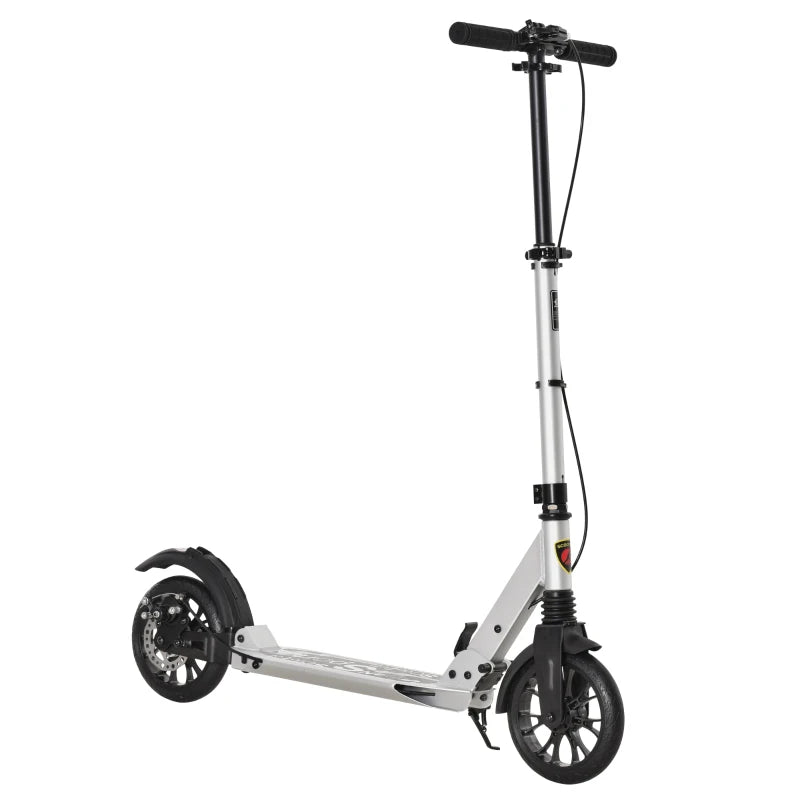 Foldable Kick Scooter – Aluminium Frame, Shock Mitigation, Silver