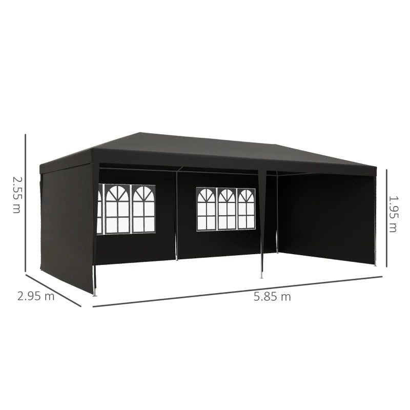 Patio Gazebo with Semi-Open Design and Dark Grey Frame for Outdoor Use, 2.95 x 5.83m