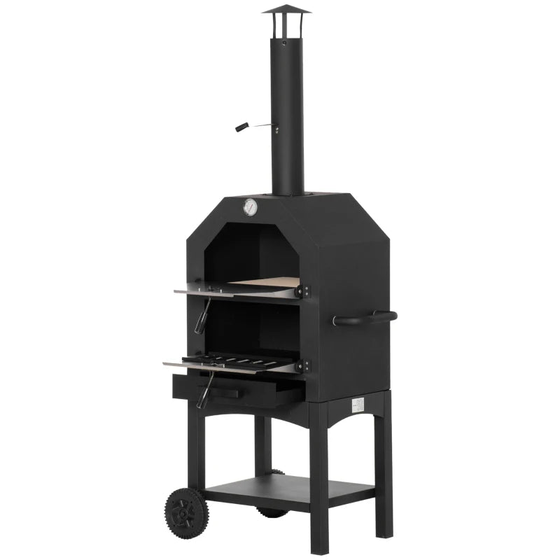 Stainless Steel 3-Tier Outdoor Pizza Oven BBQ Grill with Chimney and Mesh Shelf