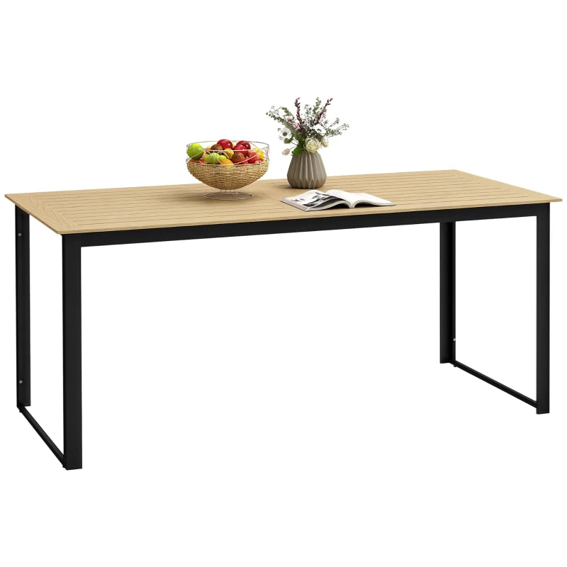 Garden Table for 6 with Slatted Surface and Metal Frame, Teak Outdoor Dining, 175x78x75cm