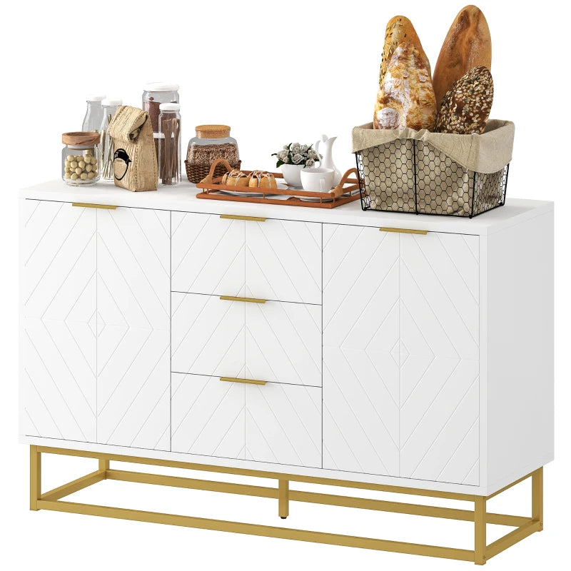 White Sideboard with Drawers & Adjustable Shelves for Living Room