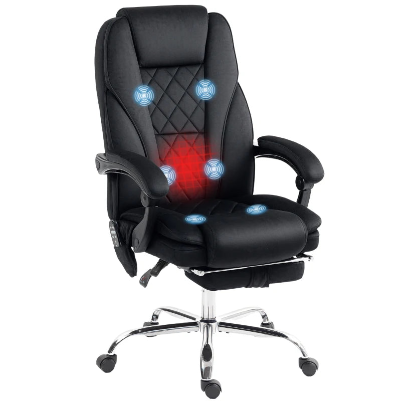 Reclining Heated Massage Desk Chair with Footrest – Black