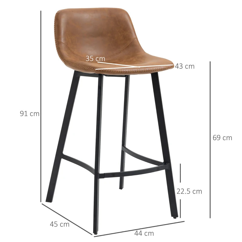 PU Leather Breakfast Bar Chairs with Backrest – Set of 2 Brown