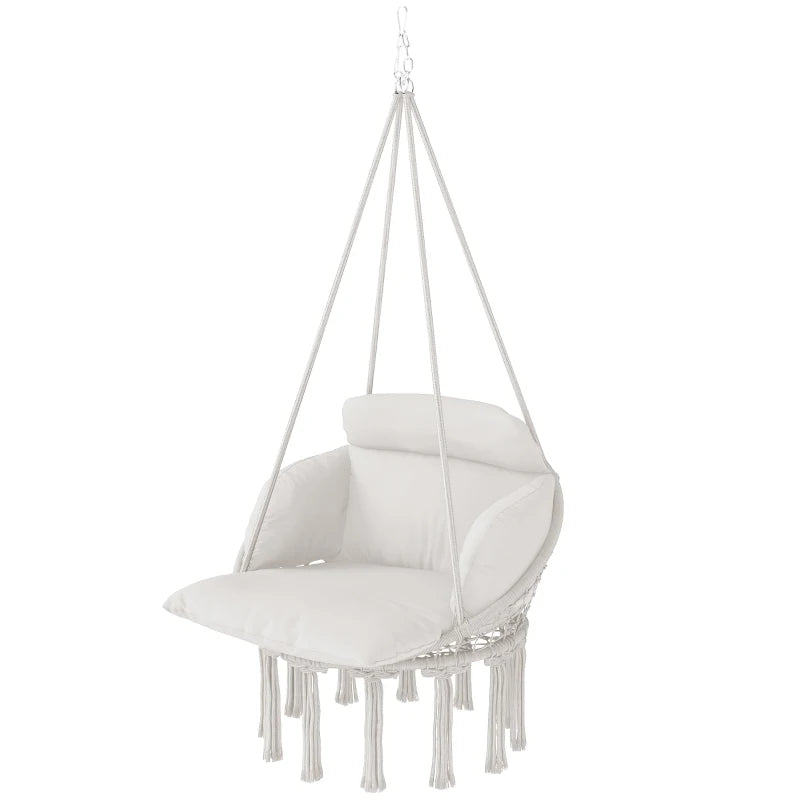Boho Style Hanging Chair with Cushion Cotton Rope Hammock Swing for Indoor and Outdoor
