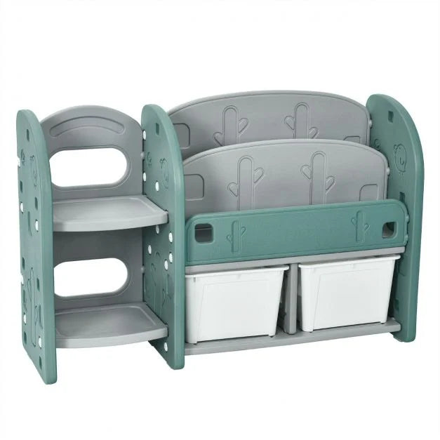 Kids Storage Organizer with 2-Tier Bookshelves and Multiple Shelves