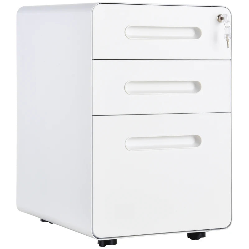 Vertical File Cabinet with 3 Lockable Drawers – White
