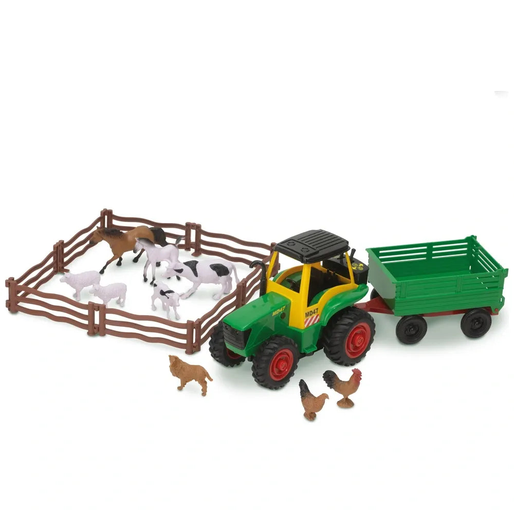 Farm Tractor & Trailer Playset with Farm Animal Figures