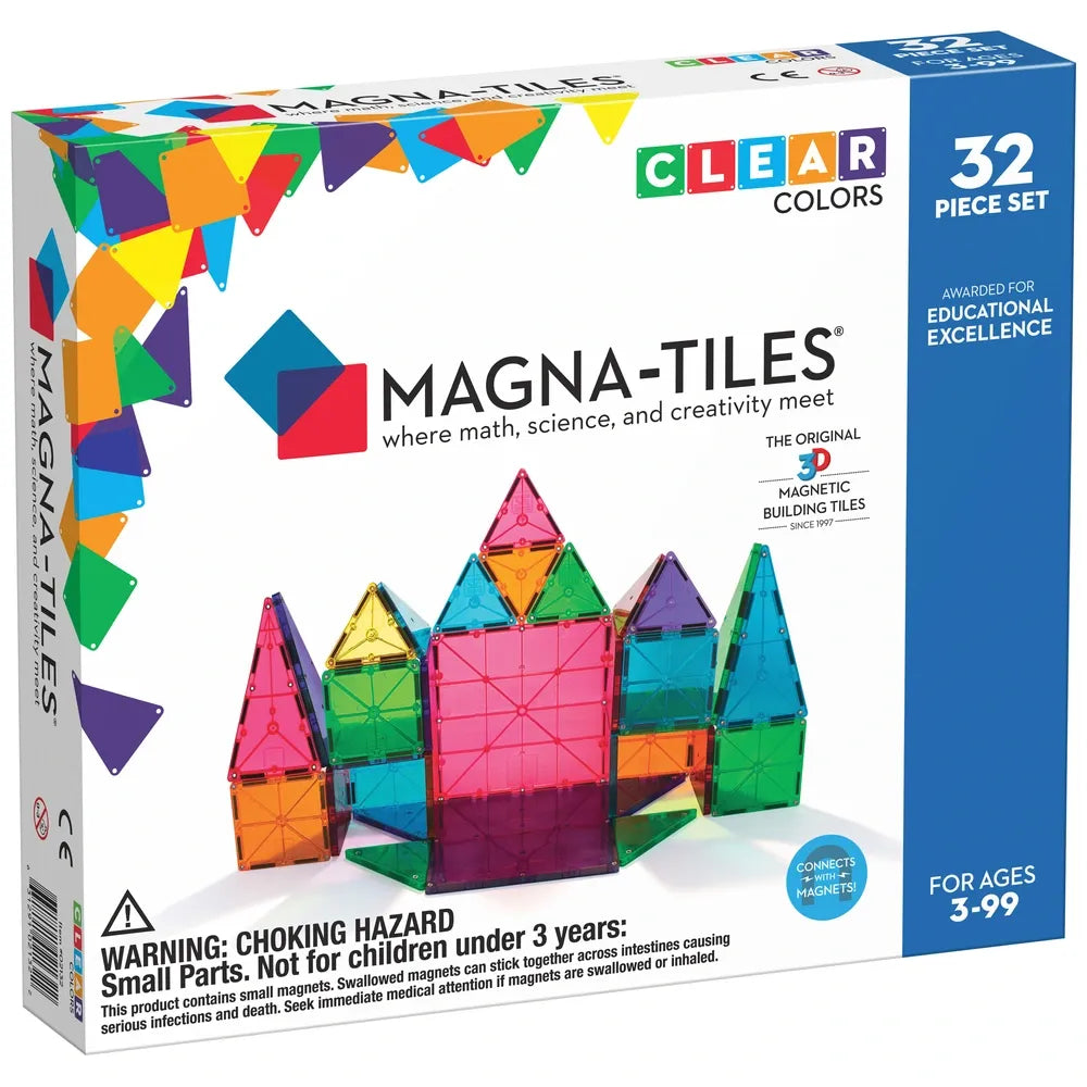 MAGNA-TILES Clear Colours Magnetic Construction Set, 32-Piece