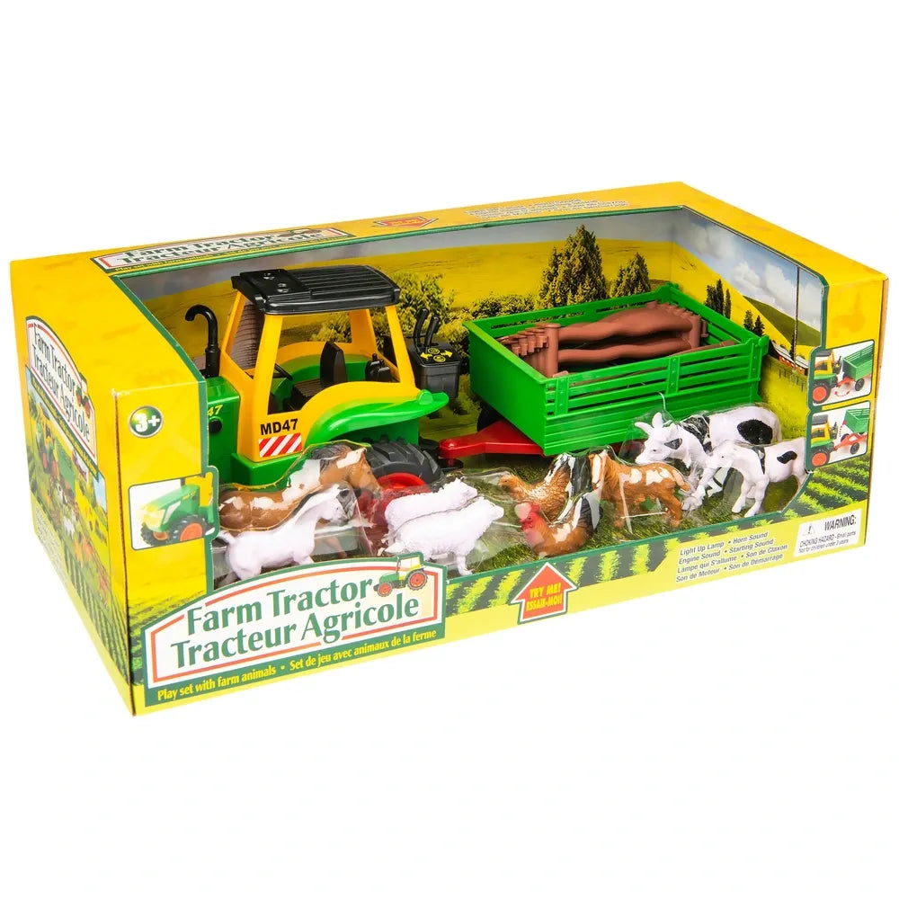 Farm Tractor & Trailer Playset with Farm Animal Figures