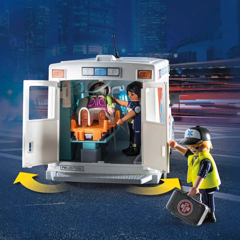 Playmobil City Action 71232 Ambulance Set with Lights & Sounds, 63 Pieces