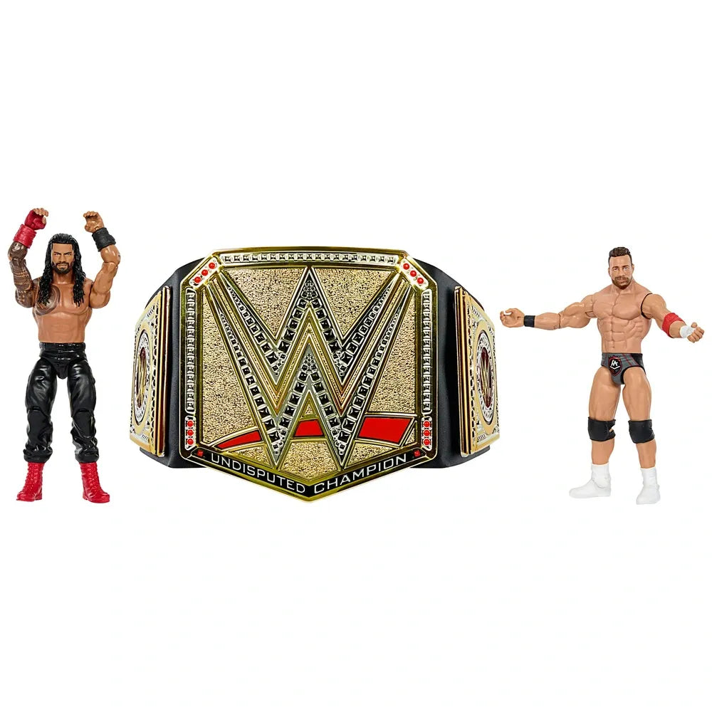WWE Figure & Belt Bundle – Roman Reigns vs LA Knight Action Toy Set