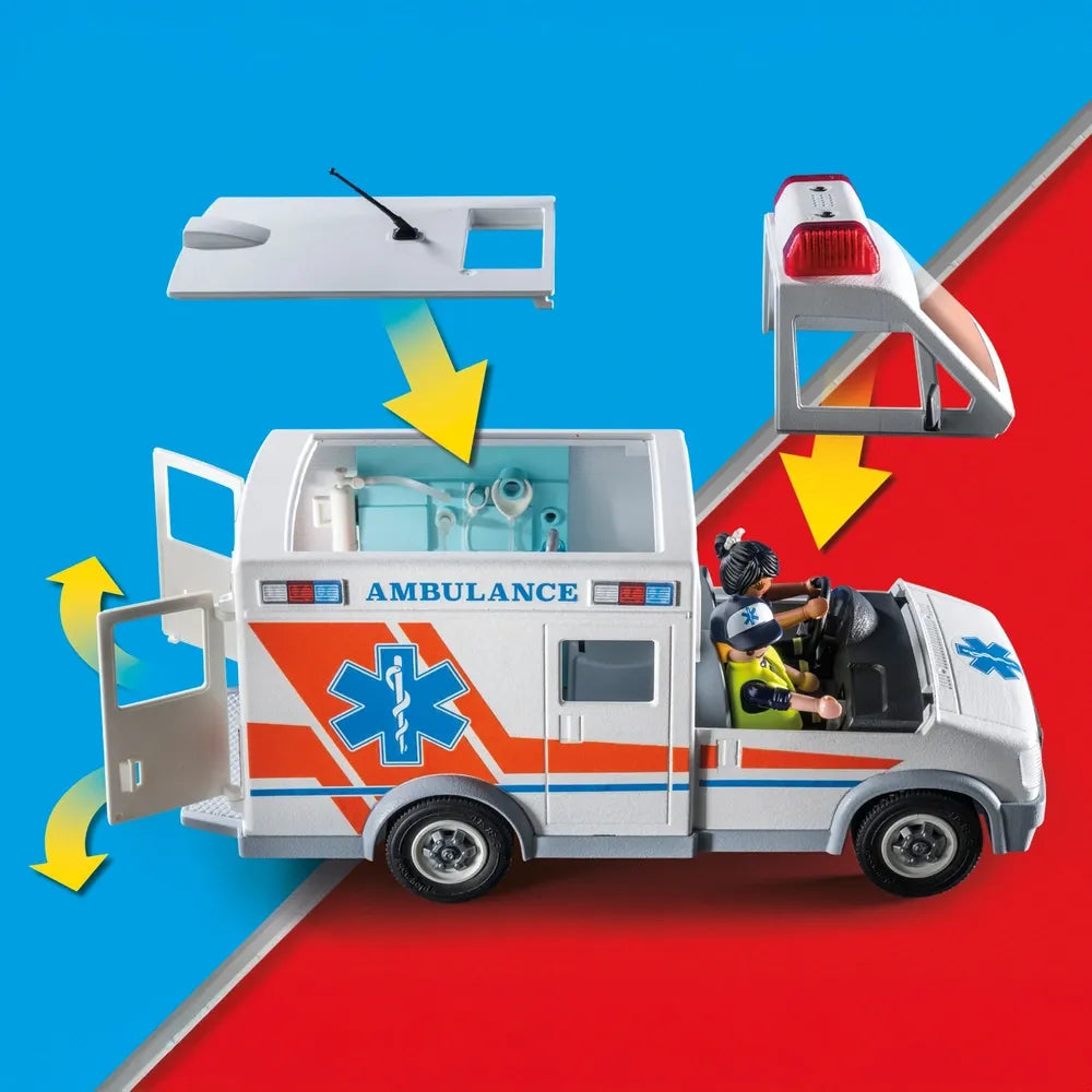 Playmobil City Action 71232 Ambulance Set with Lights & Sounds, 63 Pieces