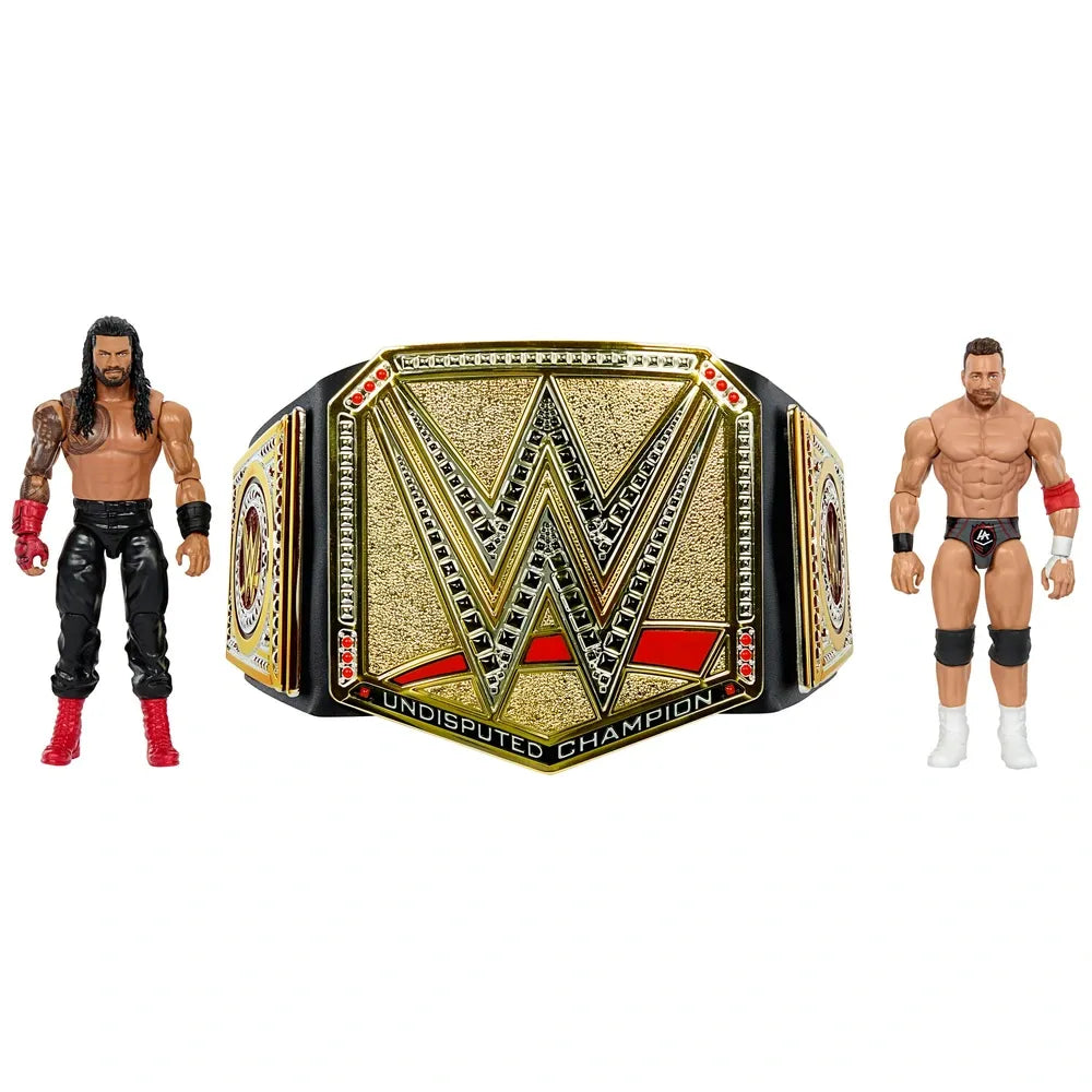 WWE Figure & Belt Bundle – Roman Reigns vs LA Knight Action Toy Set