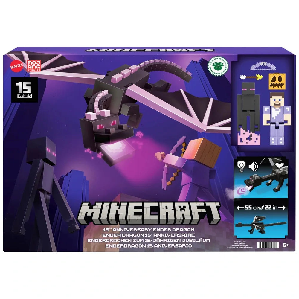 Minecraft 15th Anniversary Action Figures – Ender Dragon, Steve & Enderman Set