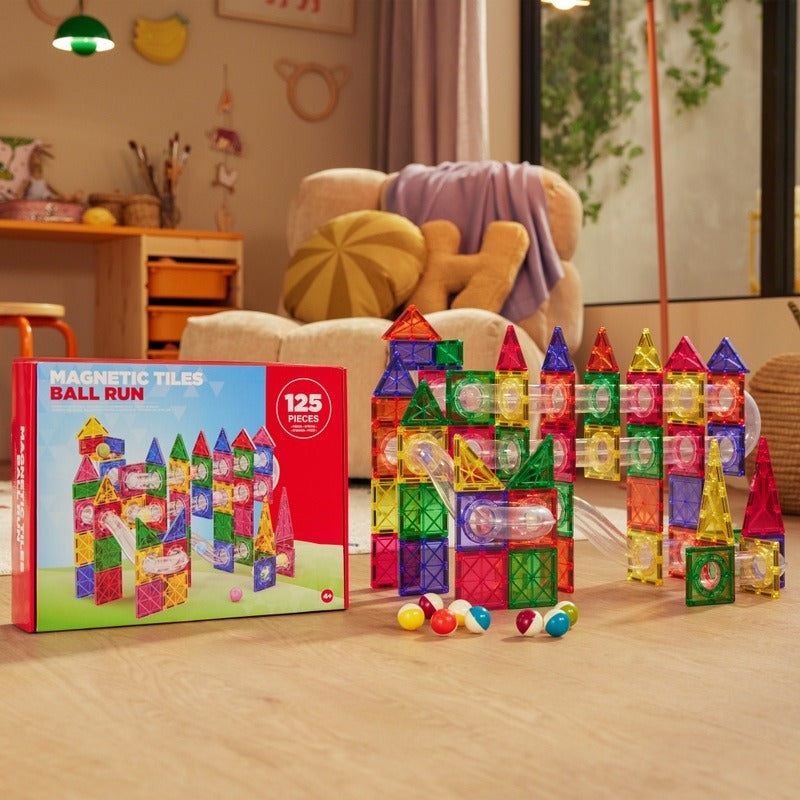 125-Piece Magnetic Tiles Ball Run Construction Set