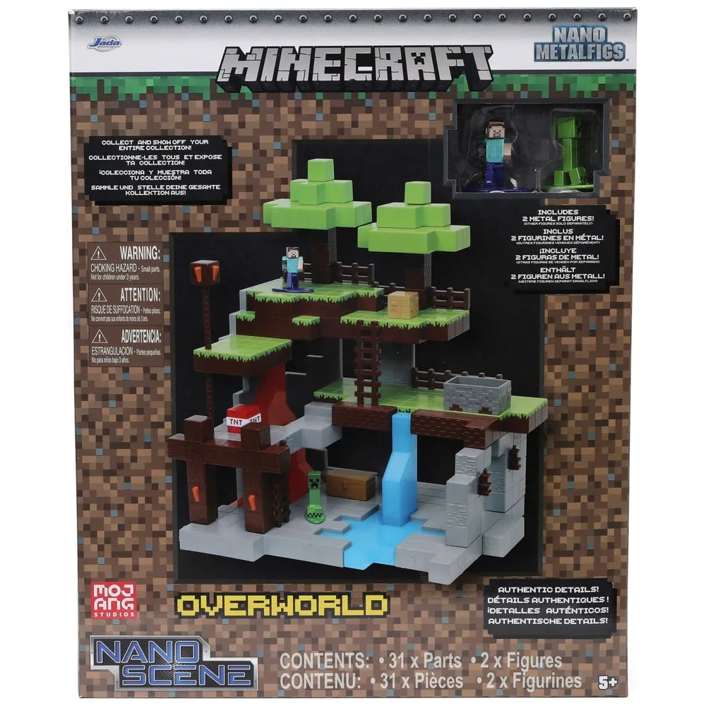 Minecraft Diecast Nano Figures – Overworld Scene Collectible Toy Set