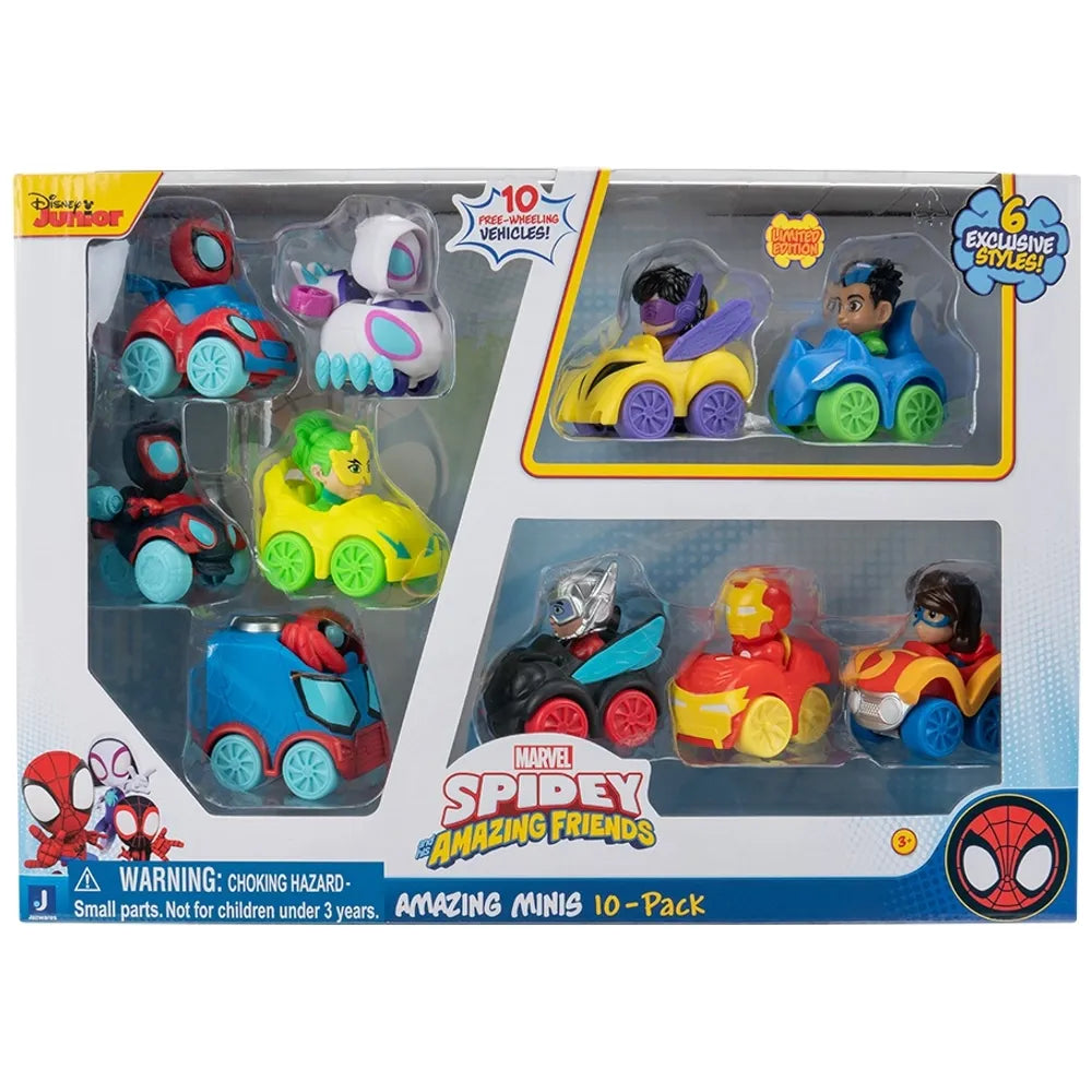 Spidey and His Amazing Friends Minis Cars 10-Pack – 5 cm Collectible Vehicles
