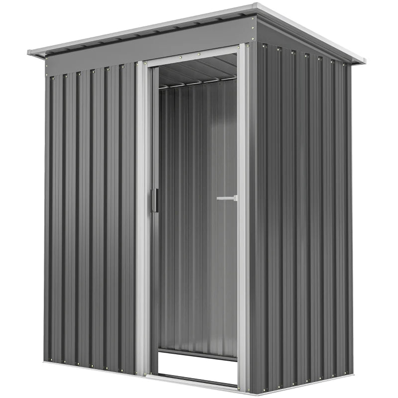 Light Grey Garden Storage Shed with Sliding Door and Sloped Roof – 5x3 ft