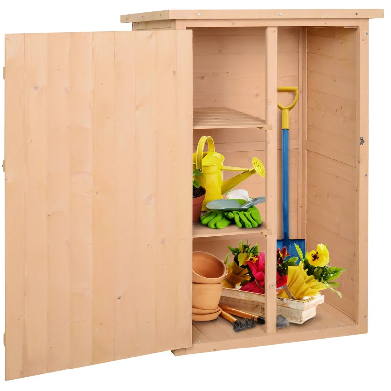 Wooden Garden Storage Shed with Shelves & Bolt Latch, Compact 75x56x115 cm – Natural