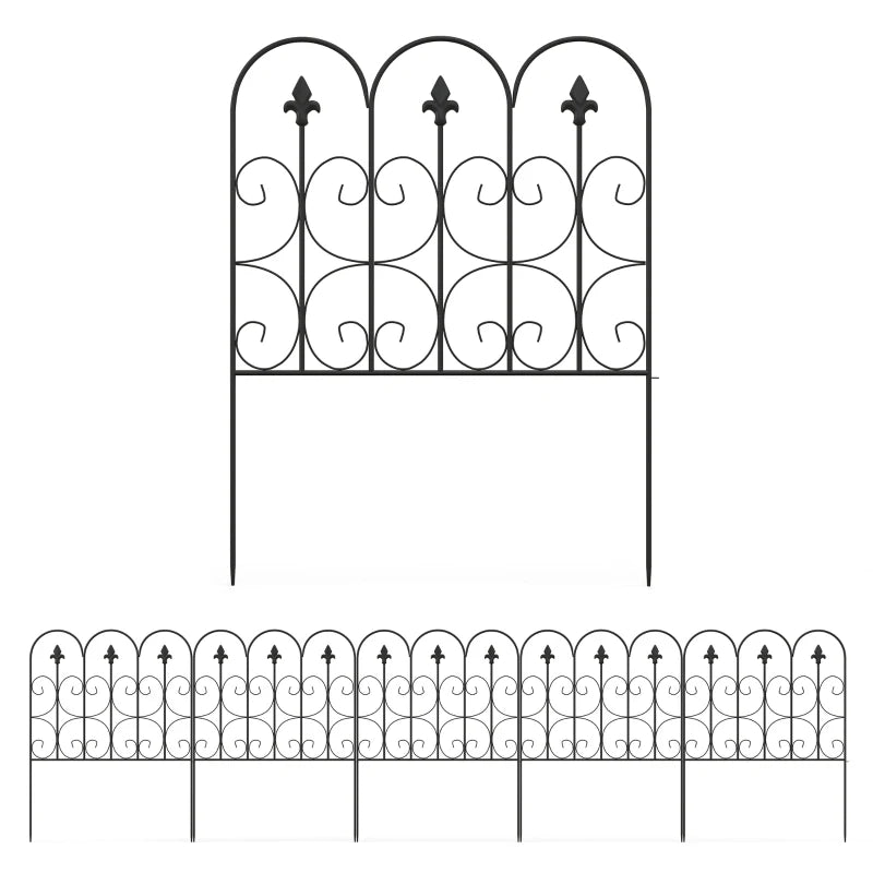 Outdoor Picket Fence Panels 5PC, Rustproof Metal Wire Border, 83cm H x 3m L Black