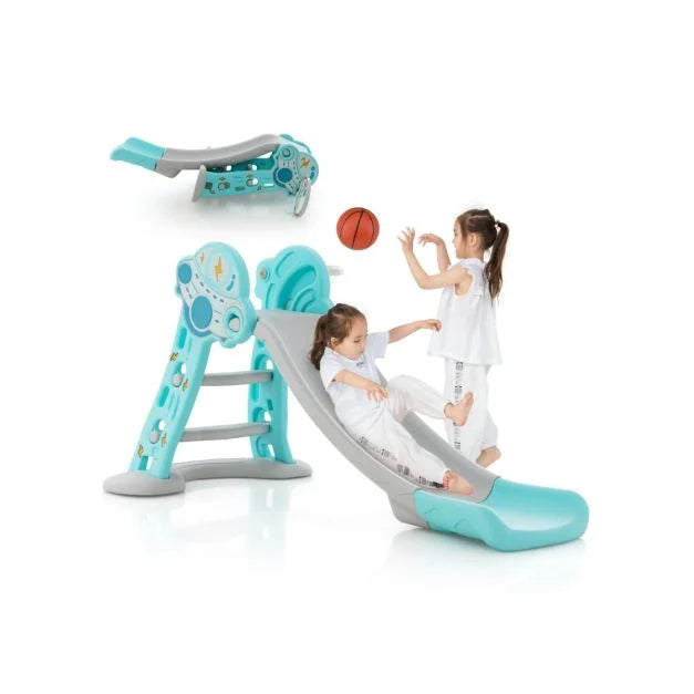3-in-1 Indoor Slide with Basketball Hoop and Mini Basketball for Kids’ Active Play