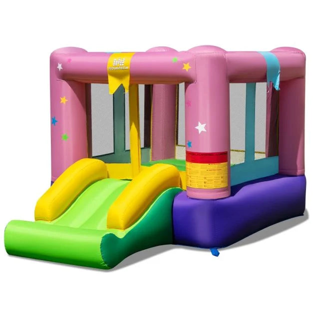 Kids Inflatable Bounce House with Slide and Basketball Rim (No Blower)