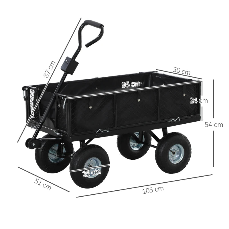Heavy Duty Garden Cart Trolley with Steel Frame, 114L Capacity, Black