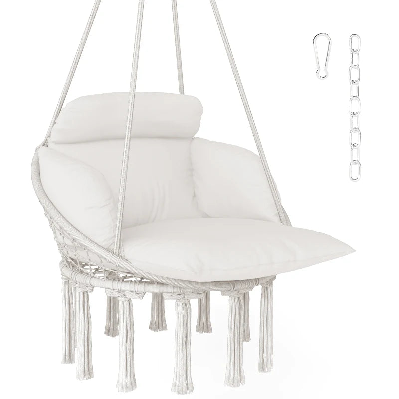 Boho Style Hanging Chair with Cushion Cotton Rope Hammock Swing for Indoor and Outdoor