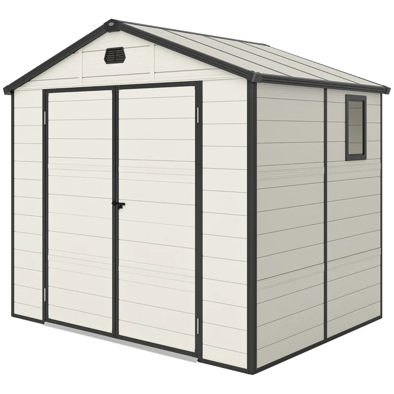 Aluminium Frame Shed with Plastic Walls and Foundation Kit, Cream White, 7.9x6.2ft