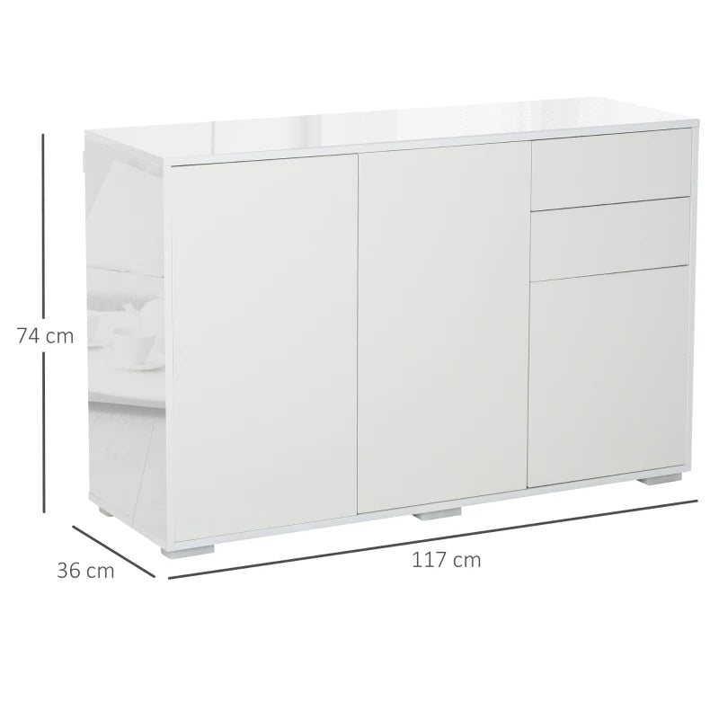 Modern White Sideboard – High Gloss Finish, 2 Drawers & Cabinets